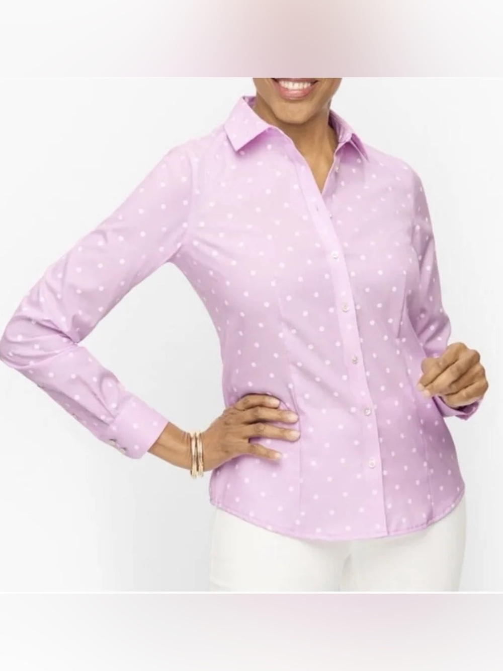 TALBOTS WOMENS NO IRON THE PERFECT SHIRT DOTS LILAC LAVENDER 22W FEMININE OFFICE